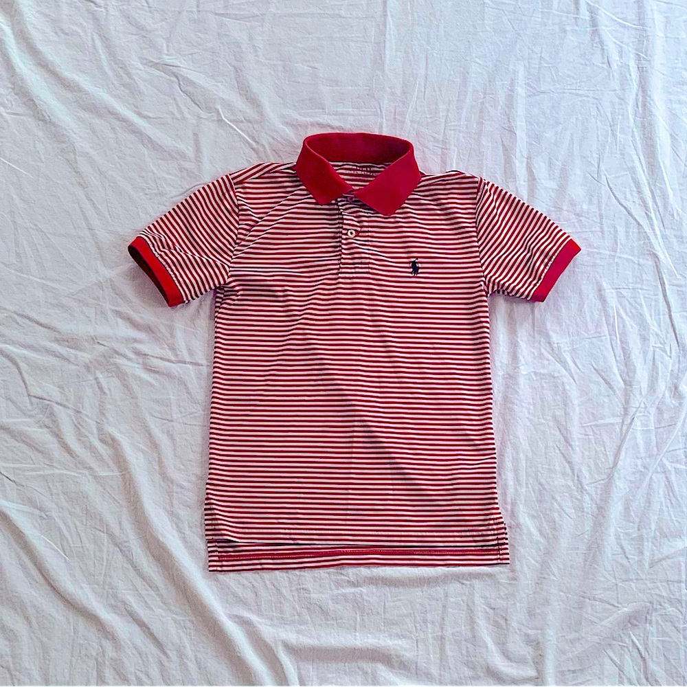 Boys red/ white striped polo